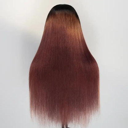 7x5 13x4 Glueless Gradient Reddish Brown Straight Human Hair Frontal Wig - SHINE HAIR WIG