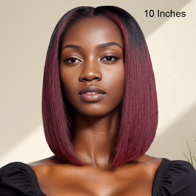 7x5 13x4 Layered Bronze Brown/Dark Red Colored Glueless Bob Wig Straight Human Hair - SHINE HAIR WIG