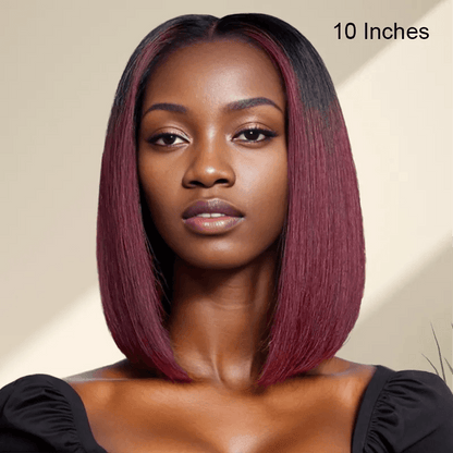 7x5 13x4 Layered Bronze Brown/Dark Red Colored Glueless Bob Wig Straight Human Hair - SHINE HAIR WIG