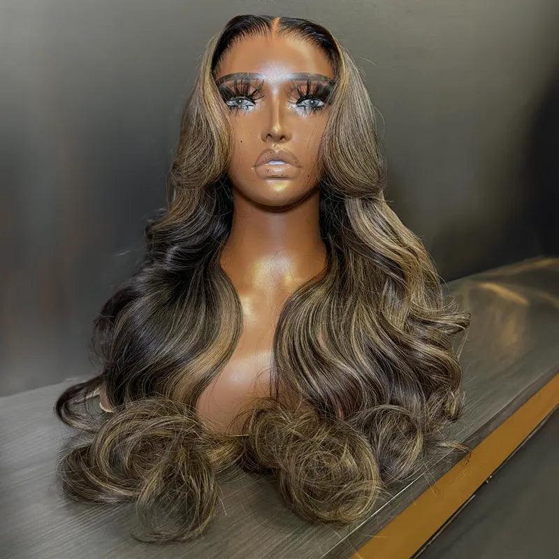 7x5 13x4 Layered Glueless Ash Blonde Highlight Color Body Wave Frontal Wig - SHINE HAIR WIG