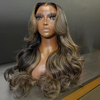 7x5 13x4 Layered Glueless Ash Blonde Highlight Color Body Wave Frontal Wig - SHINE HAIR WIG