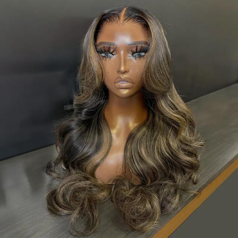 7x5 13x4 Layered Glueless Ash Blonde Highlight Color Body Wave Frontal Wig - SHINE HAIR WIG