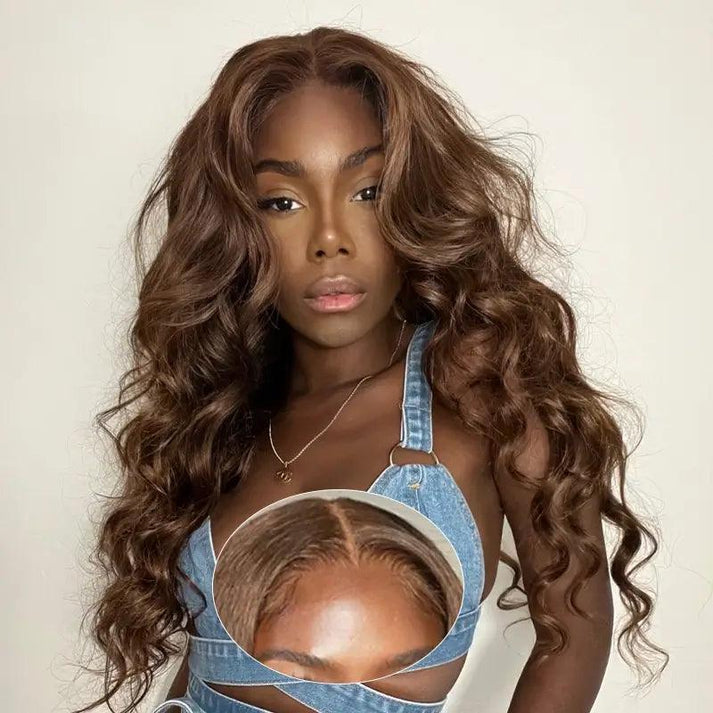 Glueless Chocolate Brown 13x4 Body Wave Human Hair Wig