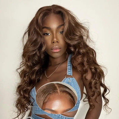 Glueless Chocolate Brown 13x4 Body Wave Human Hair Wig