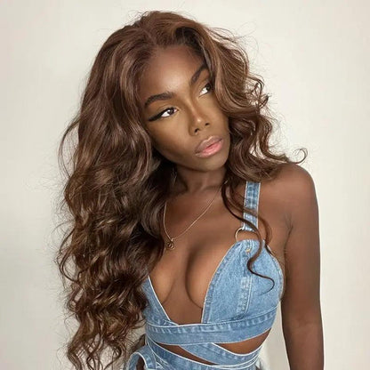Glueless Chocolate Brown 13x4 Body Wave Human Hair Wig