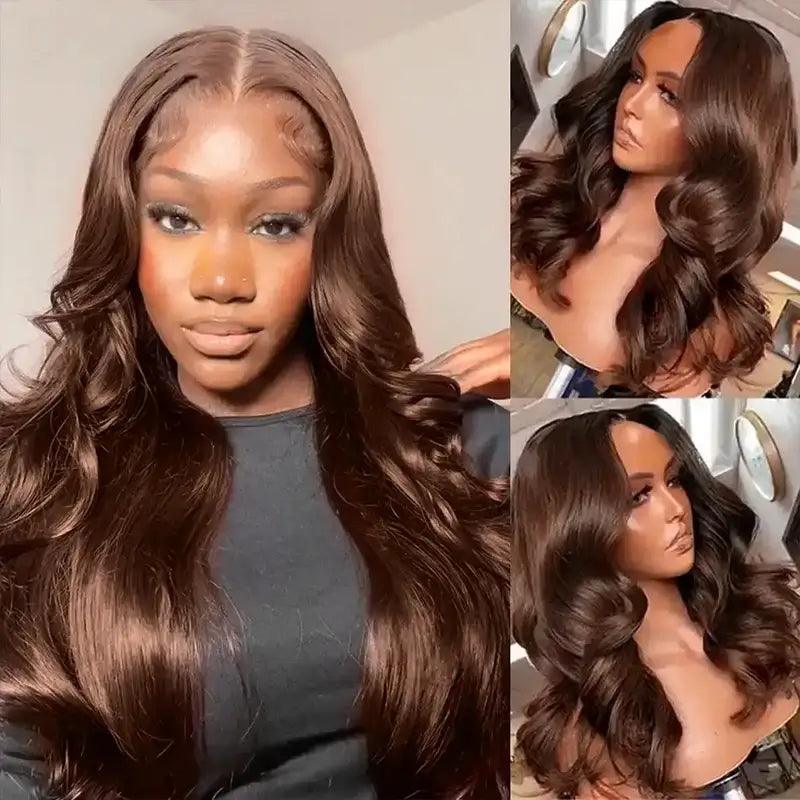 7x5 Glueless Upgraded Bleached Knots Chocolate Brown Wig Body Wave Human Hair - SHINE HAIR WIG