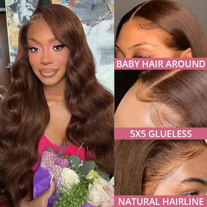 7x5 Glueless Upgraded Bleached Knots Chocolate Brown Wig Body Wave Human Hair - SHINE HAIR WIG