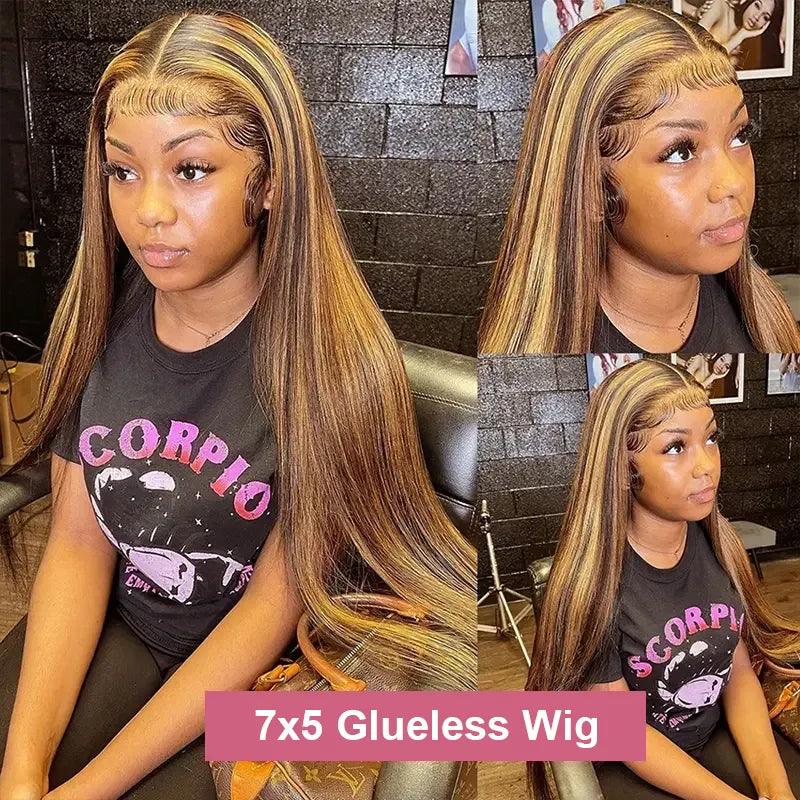 7x5 Glueless Wig Bleached Knots 