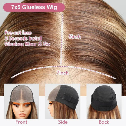 7x5 Glueless Wig Bleached Knots 