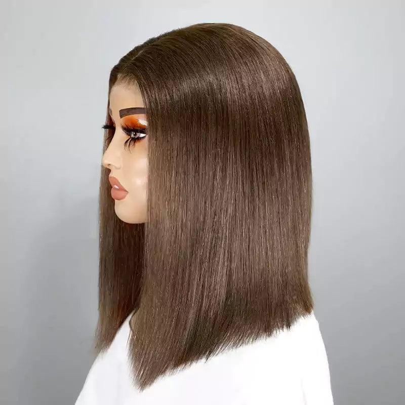 7x5 Pre-Pluck Chocolate Brown Colored Glueless Bob Wig Straight Human Hair - SHINE HAIR WIG