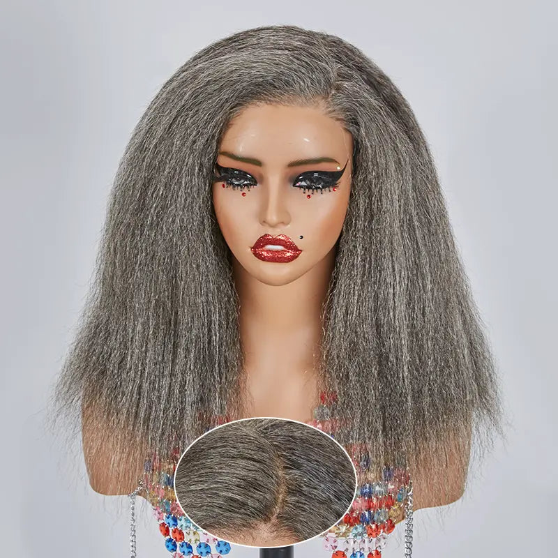 13x4 Glueless Timeless Salt &amp; Pepper Color Yaki Straight Wig