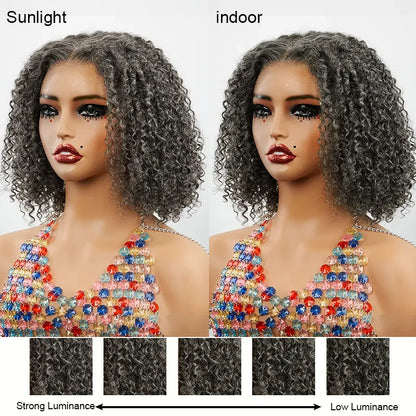 13x4 Glueless Elegant Kinky Curly Salt &amp; Pepper Color Bob Wig