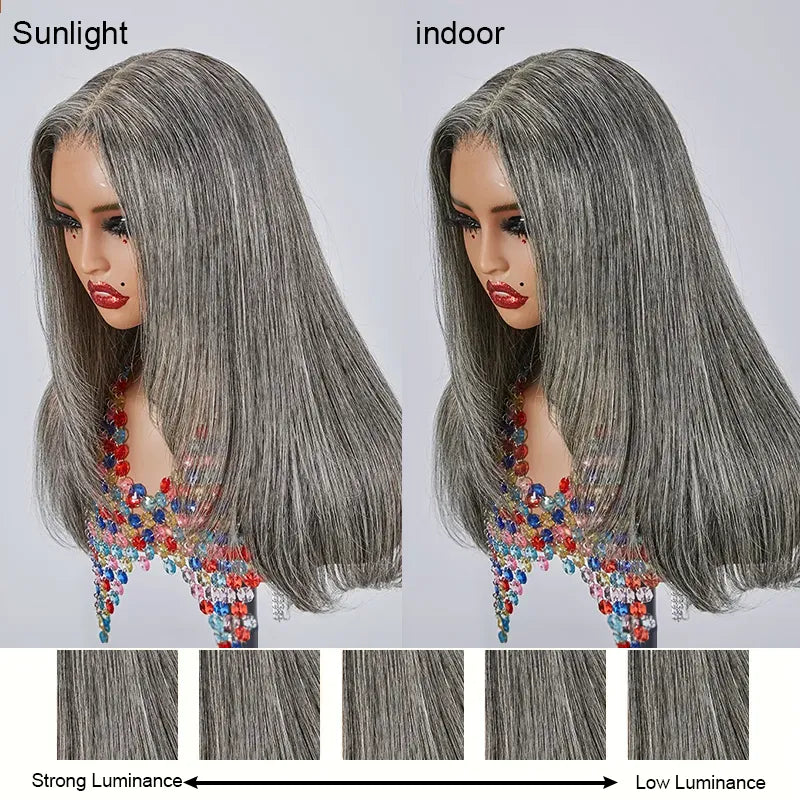 13x4 Glueless Layered Popular Salt & Pepper Color Straight Wig