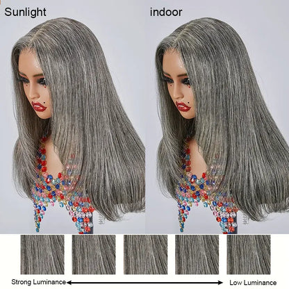 13x4 Glueless Layered Popular Salt &amp; Pepper Color Straight Wig