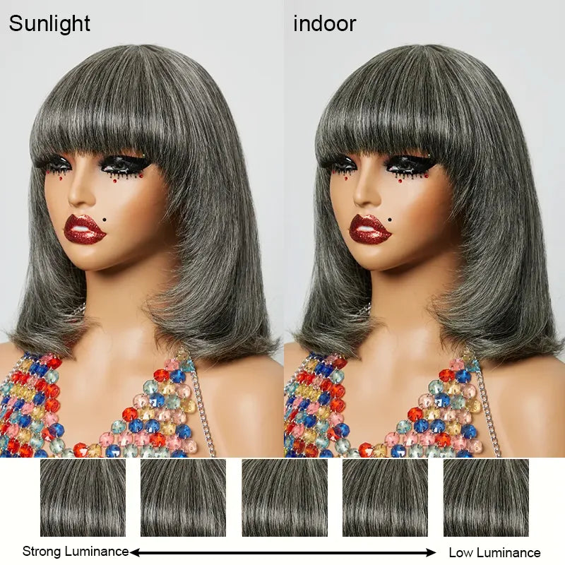13x4 Glueless Layered Salt & Pepper Color Bob Wig Straight