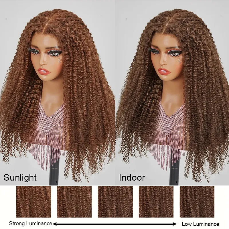 7x5 13x4 Glueless Bouncy Chocolate Brown Color Kinky Curly Wig