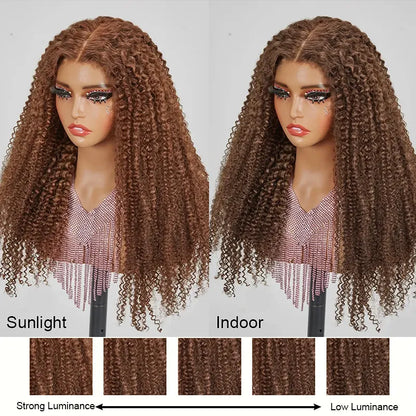7x5 13x4 Glueless Bouncy Chocolate Brown Color Kinky Curly Wig