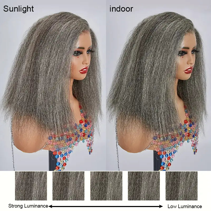13x4 Glueless Timeless Salt & Pepper Color Yaki Straight Wig