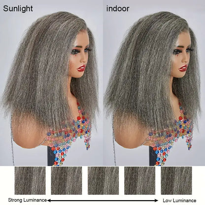 13x4 Glueless Timeless Salt &amp; Pepper Color Yaki Straight Wig