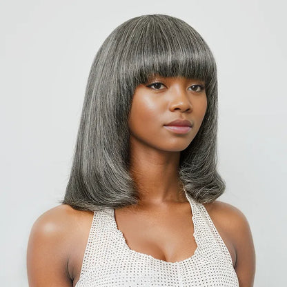 13x4 Glueless Layered Salt &amp; Pepper Color Bob Wig Straight
