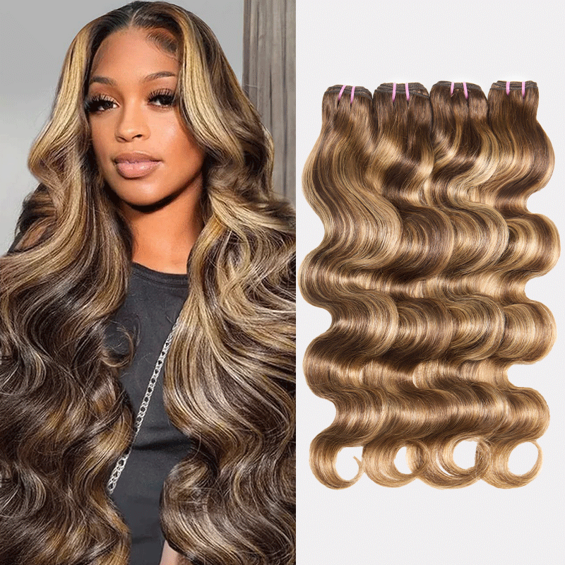 4-27 Highlight Body Wave Bundles Virgin Brazilian Human Hair Extensions