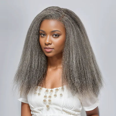 13x4 Glueless Timeless Salt & Pepper Color Yaki Straight Wig