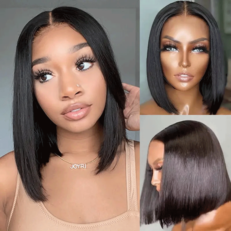 sleek straight bob wig for black women glueless wear go bob wig pre plucked hairline pre bleached knots pre cut lace