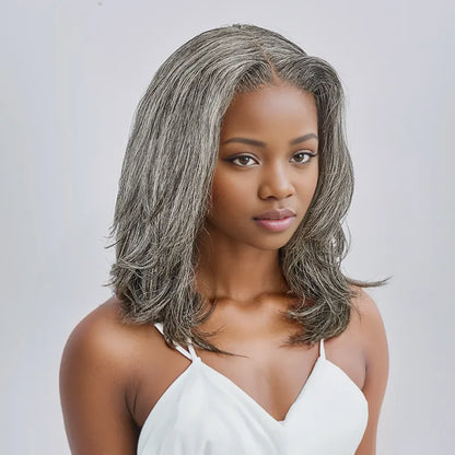 13x4 Glueless Layered Short Bob Salt &amp; Pepper Color Wig Wavy