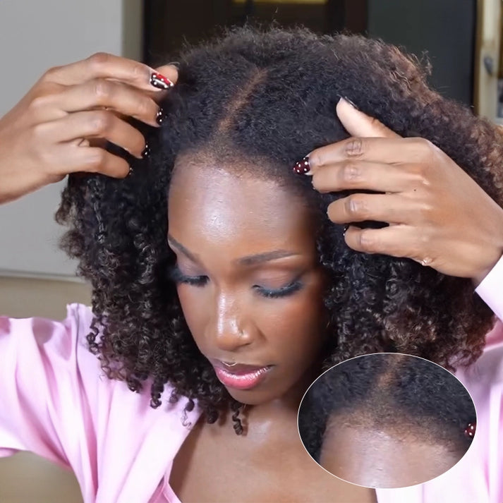 4x4 Glueless Brown Ombré 4C Edges Bob Wig with 250% Density Curly Hair