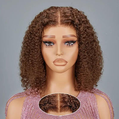 7x5 13x4 Glueless Chocolate Brown Bob Kinky Curly Wig Human Hair