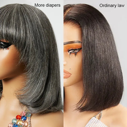 13x4 Glueless Layered Salt &amp; Pepper Color Bob Wig Straight