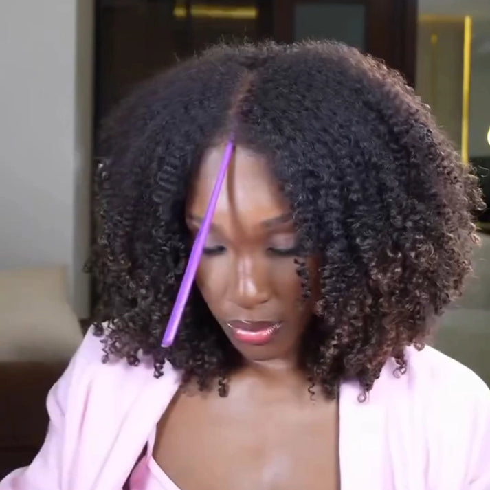 4x4 Glueless Brown Ombré 4C Edges Bob Wig with 250% Density Curly Hair
