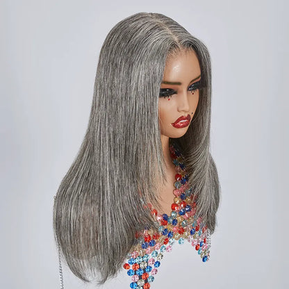 13x4 Glueless Layered Popular Salt &amp; Pepper Color Straight Wig