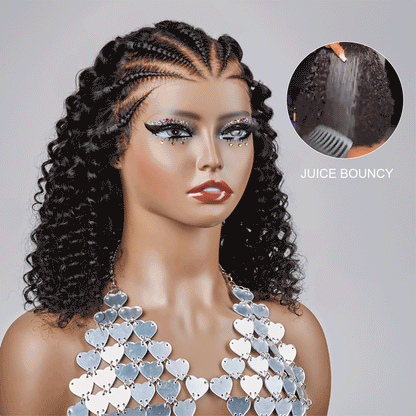 13x4 Lace Frontal Glueless Pre Braided Wig Jerry Curly Bob Pre Style Wear Go Wig 14 inch
