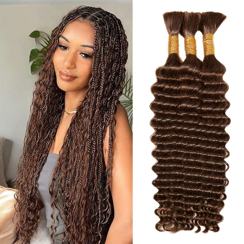Extension Bulk Hair For Bohemian Braiding Chocolate Brown Color Deep Curly Human Hair