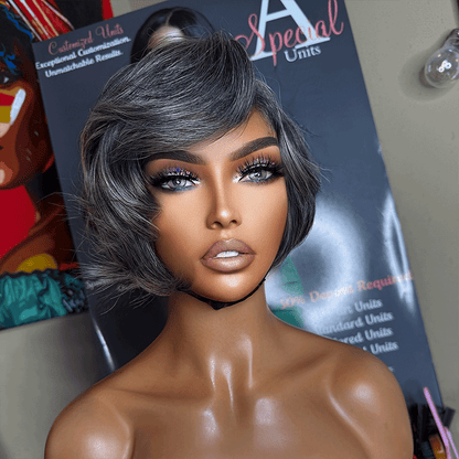 Mature Boss Glueless Salt &amp; Pepper Color 5x5 Bleached Knots Wig