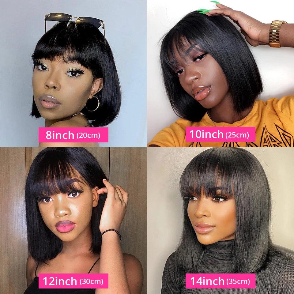 Glueless Wig Wear Go Brazilian Straight Bob Human Hair Wig With Bangs - SHINE HAIR WIG