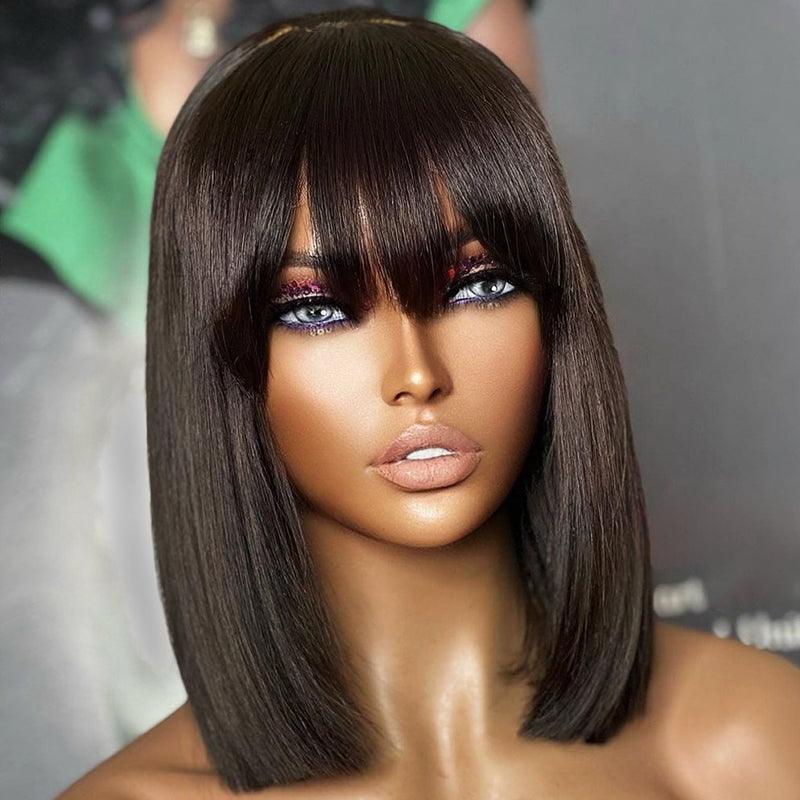 shine hair fringe bob wig straight human hair