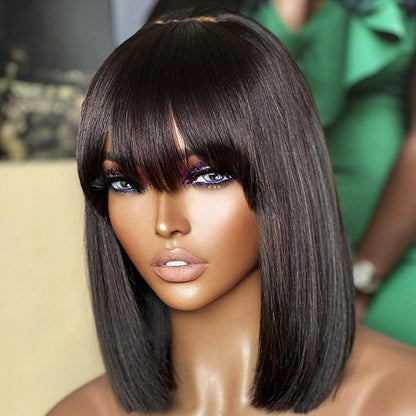 Glueless Wig Wear Go Brazilian Straight Bob Human Hair Wig With Bangs - SHINE HAIR WIG