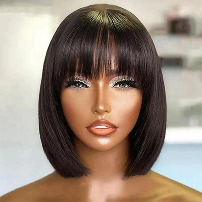 2 𝑭𝑶𝑹 $138🔥8" Glueless Straight With Bangs Bob +8"Glueless Curly Bob/10"Glueless Curly With Bangs Bob Wig