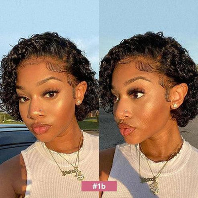 2 𝑭𝑶𝑹 $79🔥13×1 Lace Pixie Cut Curly Wig +Short Pixie Bob Human Hair Wig 200% Densité