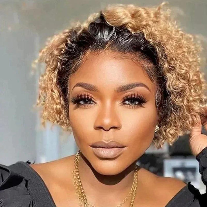 2 𝑭𝑶𝑹 $65🔥Glueless Pixie Wig Short Natural Wig+Curly 3 Colors 13x1 Lace 100% Human Hair