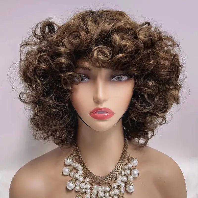 Fluffy Glueless Bouncy Curly Wig Wear Go Highlight Brown Bob Brazilian Human Hair - SHINE HAIR WIG