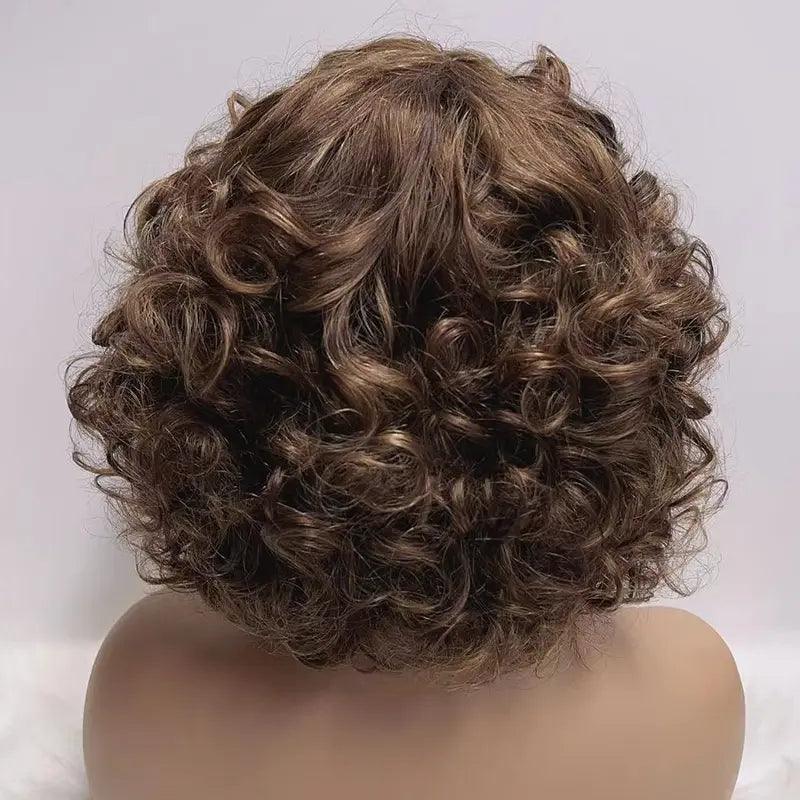 Fluffy Glueless Bouncy Curly Wig Wear Go Highlight Brown Bob Brazilian Human Hair - SHINE HAIR WIG