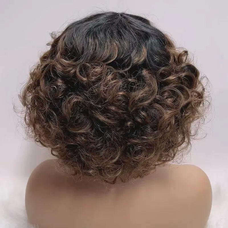 Fluffy Glueless Bouncy Curly Wig Wear Go Highlight Brown Bob Brazilian Human Hair - SHINE HAIR WIG