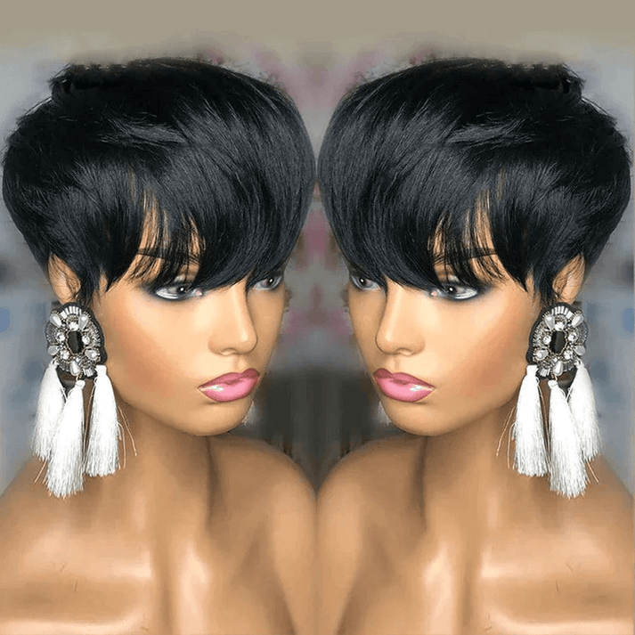 2 𝑭𝑶𝑹 $65🔥Glueless Pixie Wig Short Natural Wig+Curly 3 Colors 13x1 Lace 100% Human Hair