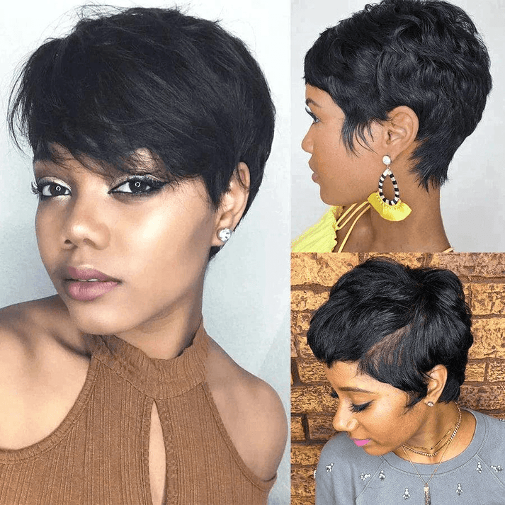 2 𝑭𝑶𝑹 $65🔥Glueless Pixie Wig Short Natural Wig+Curly 3 Colors 13x1 Lace 100% Human Hair