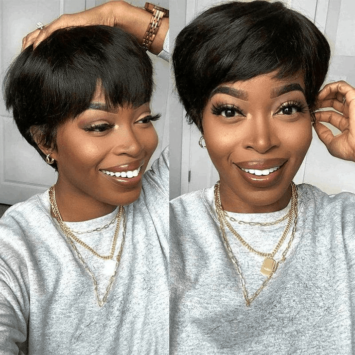 2 𝑭𝑶𝑹 $65🔥Glueless Pixie Wig Short Natural Wig+Curly 3 Colors 13x1 Lace 100% Human Hair