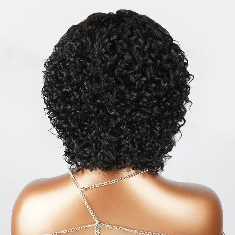 Glueless Natural Playful Curly Wave Short Bob Wig With Curly Bangs - SHINE HAIR WIG