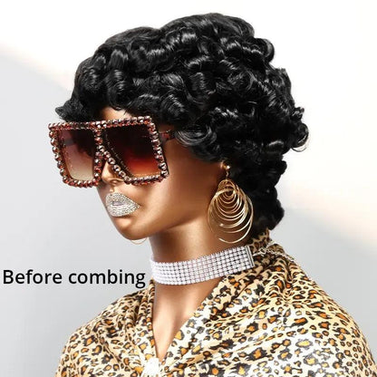 Natural Glueless Modern Bouncy Curly Wig Wear Go Brazilian Human Hair - SHINE HAIR WIG